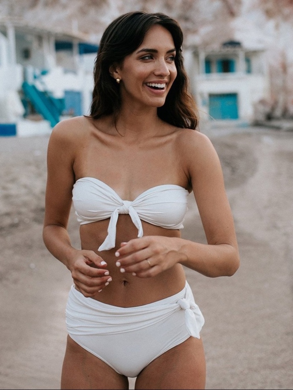Like New ALBION FIT Ivory Simone Bandeau Bikini Top Sz M Medium Strapless $88